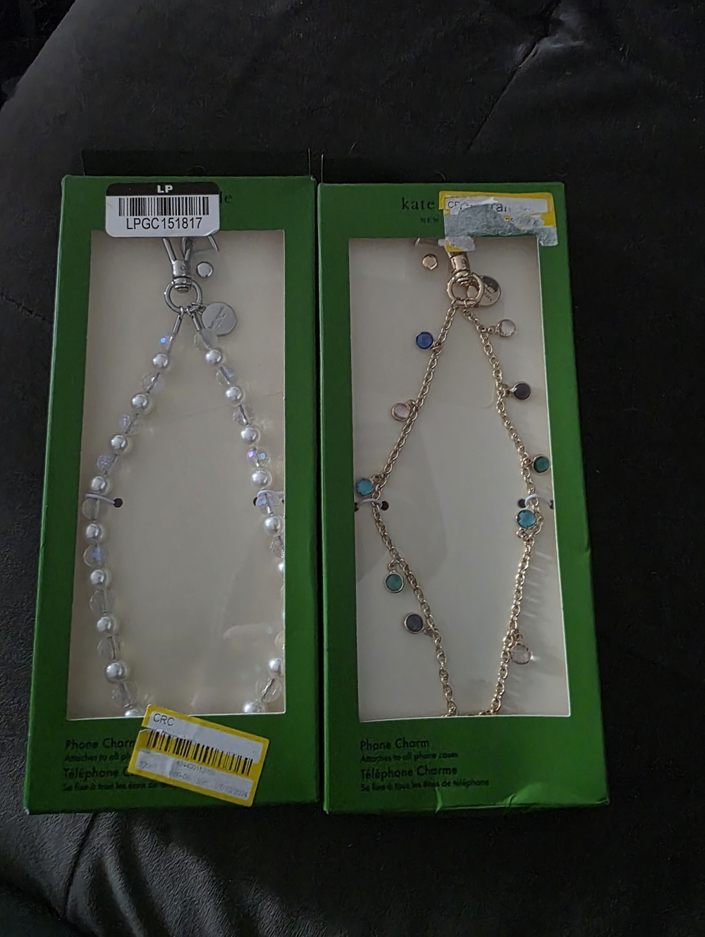 kate spade Gold Chain Phone Charm with Multicolor Stones Or Pearl